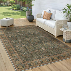 GENIMO 5x8 Outdoor Rug Deep Green close-up of chenille texture