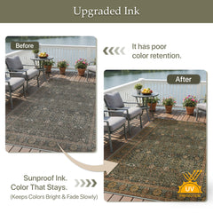 GENIMO 5x8 Outdoor Rug Deep Green showing slip-resistant backing