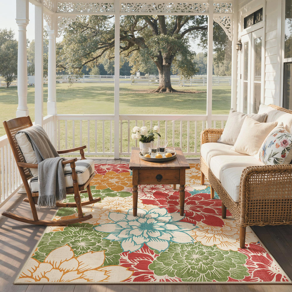 GENIMO 5x8 outdoor rug folded for easy storage