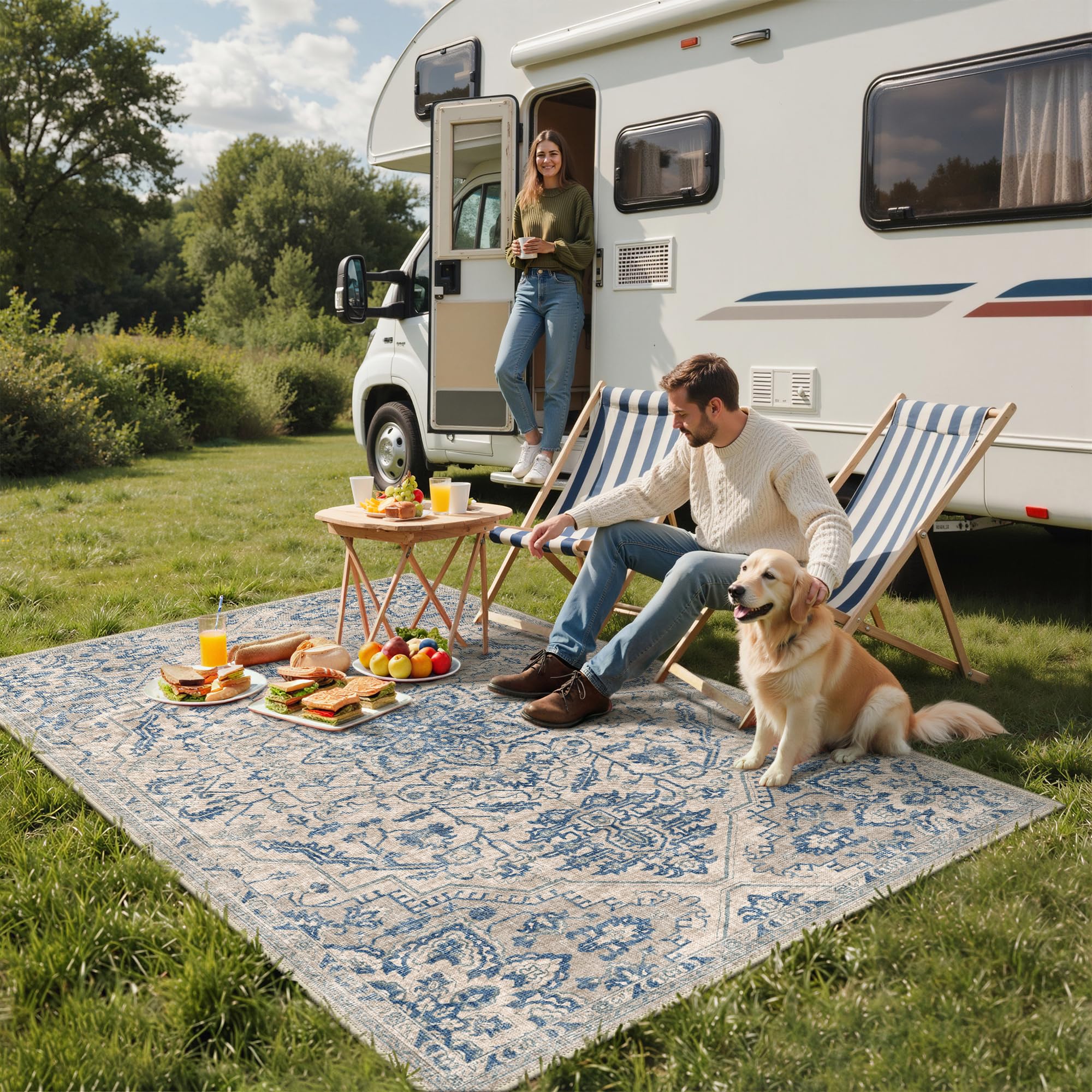 GENIMO 5x8 Outdoor Rug folded for storage