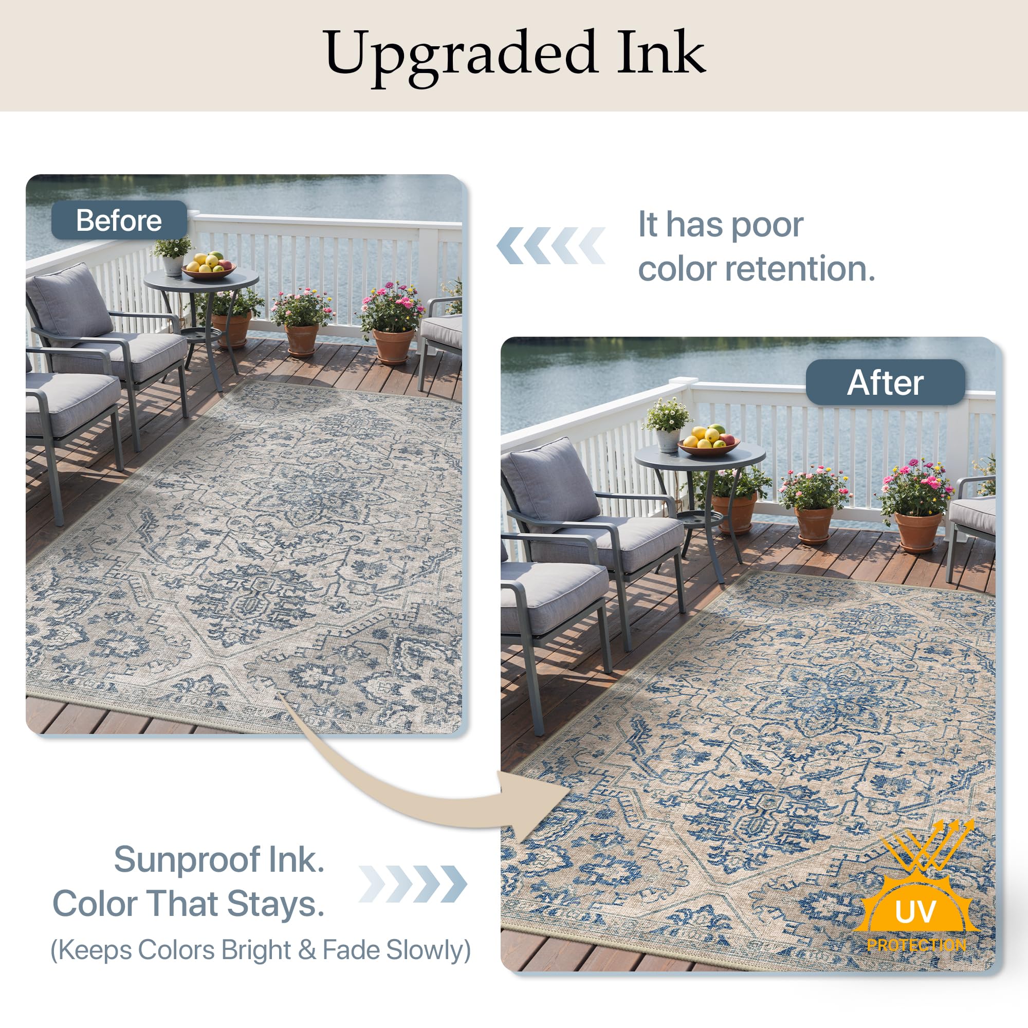 GENIMO 5x8 Outdoor Rug in living room setting