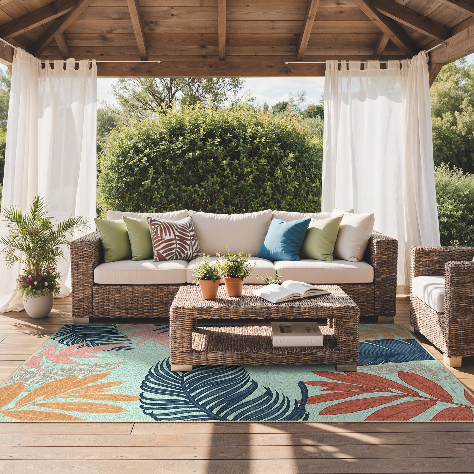 GENIMO 5x8 Outdoor Rug Navy Sage side view