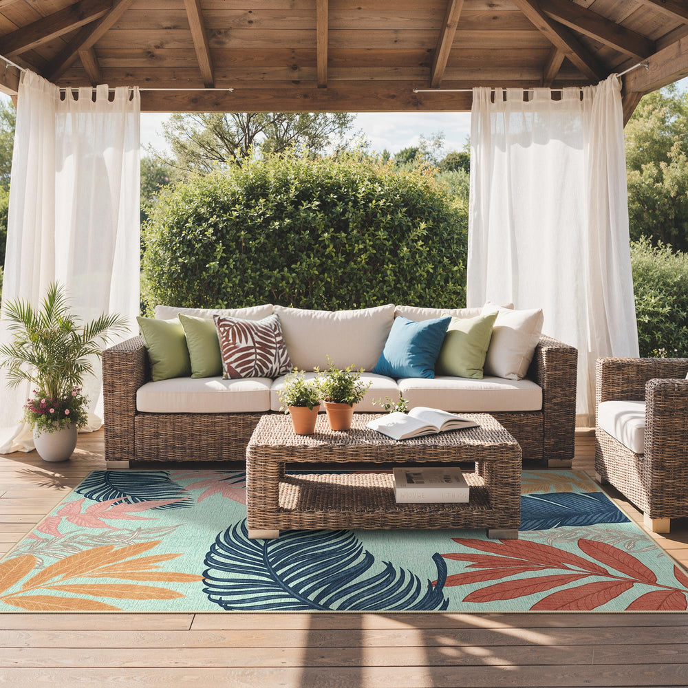 GENIMO 5x8 Outdoor Rug Navy Sage side view