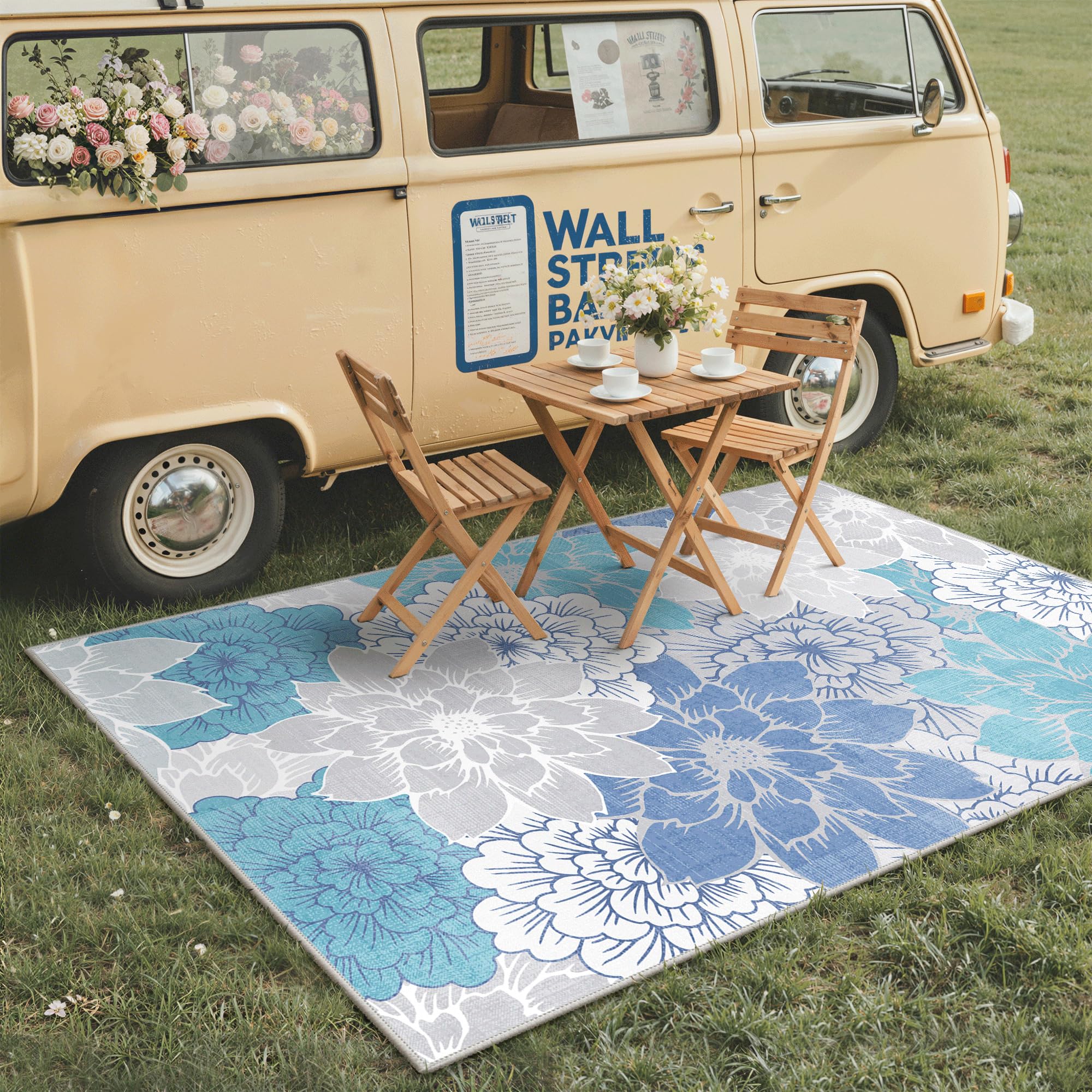 GENIMO 5x8 Outdoor Rug on a patio setting