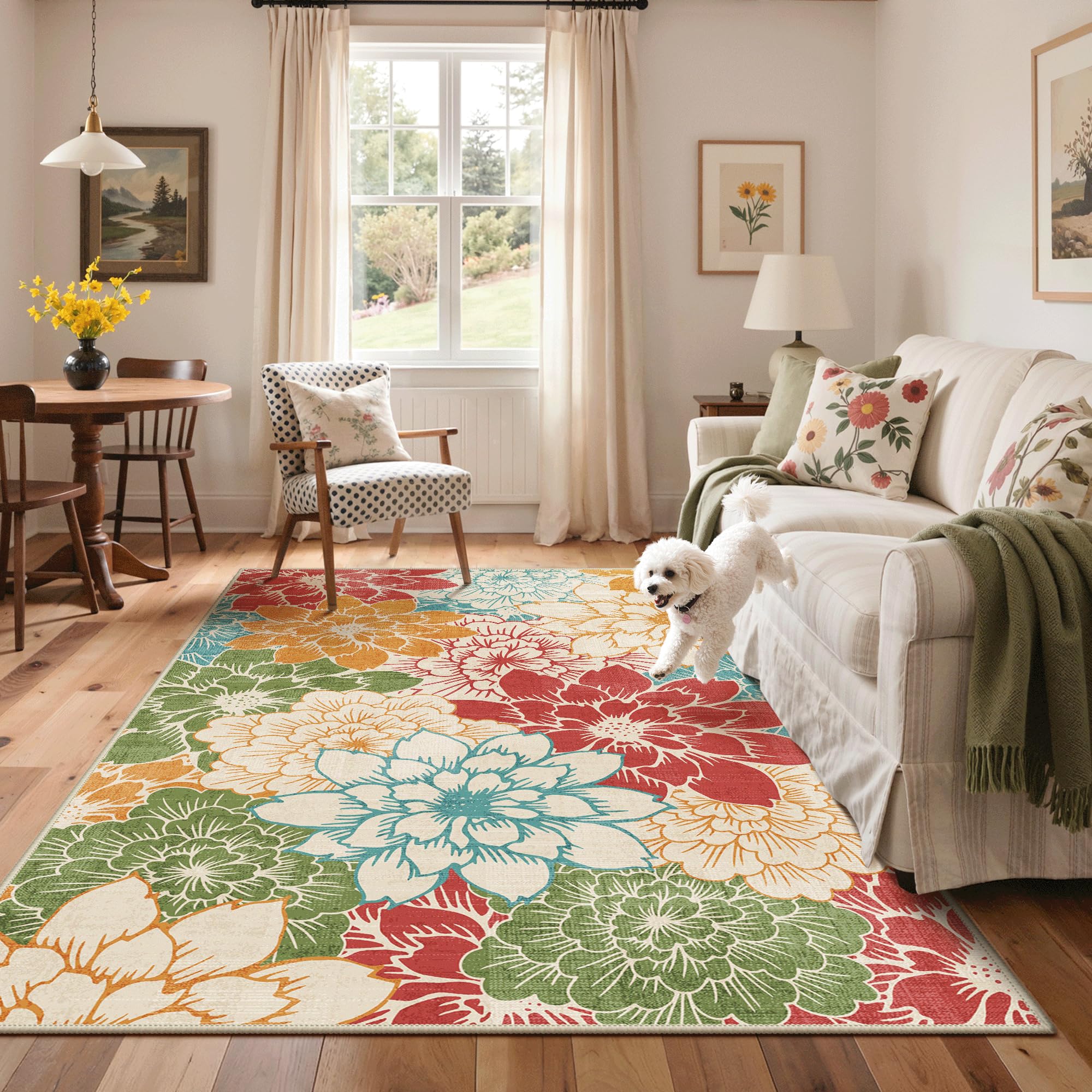 GENIMO 5x8 outdoor rug showing anti-slip backing