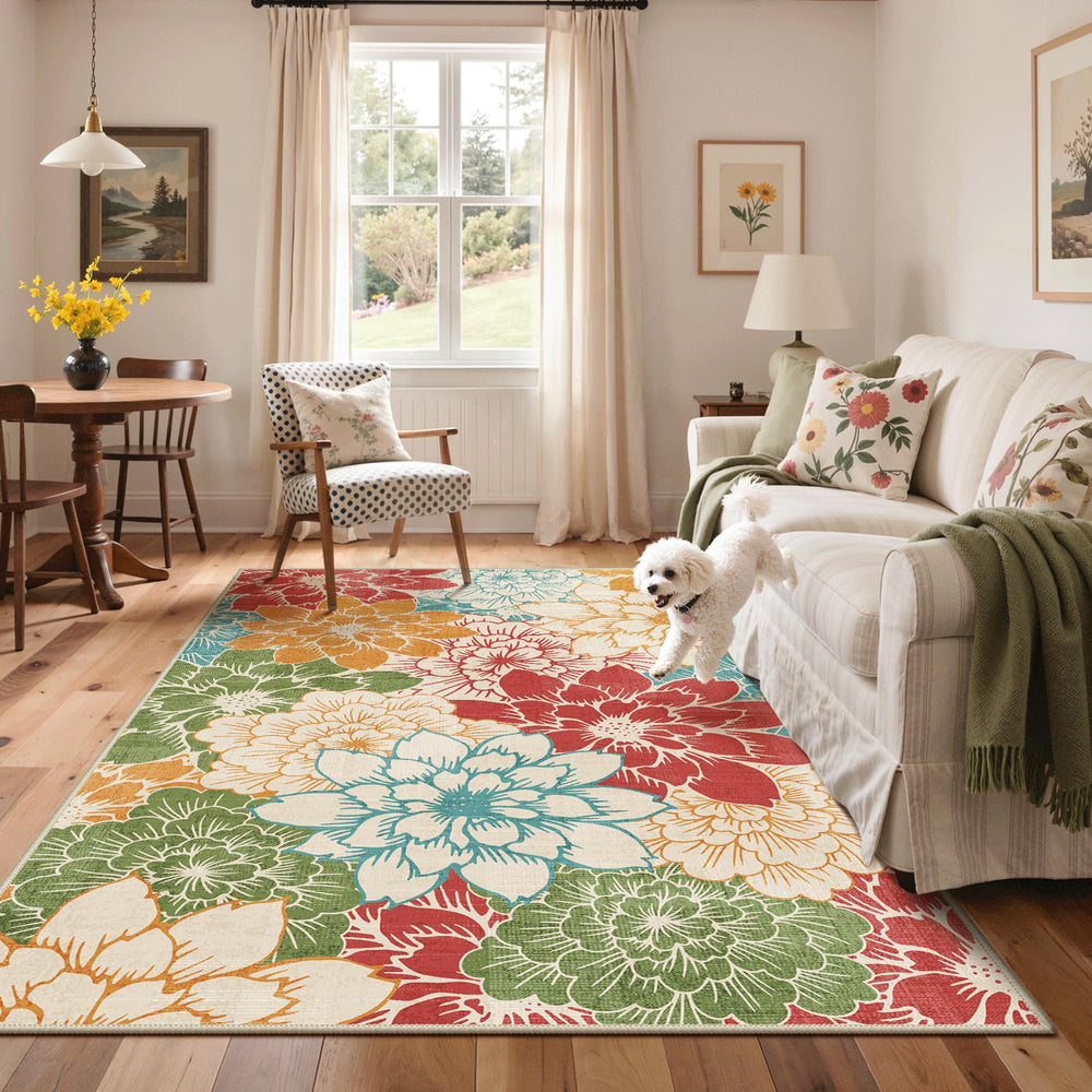 GENIMO 5x8 outdoor rug showing anti-slip backing