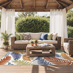 GENIMO 5x8 Outdoor Rug side view displaying Rust Navy colour