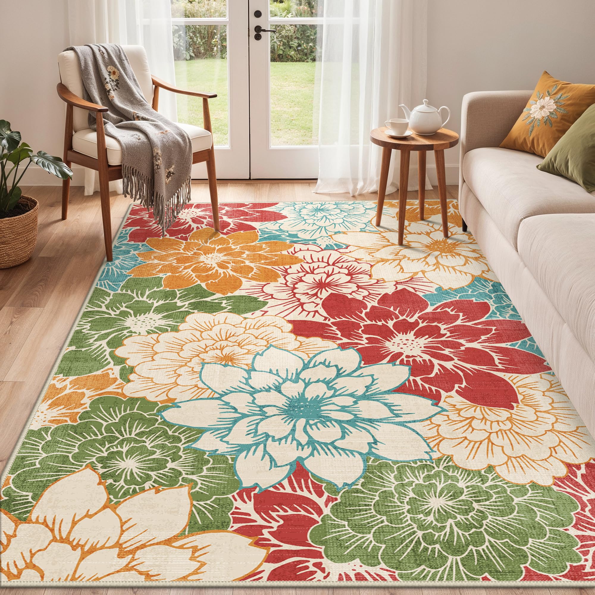 GENIMO 5x8 outdoor rug with vibrant floral design