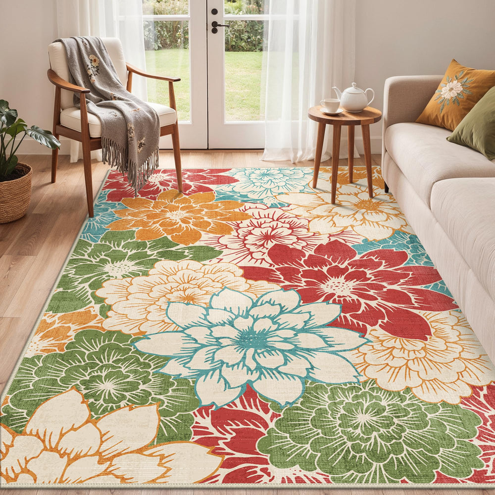 GENIMO 5x8 outdoor rug with vibrant floral design