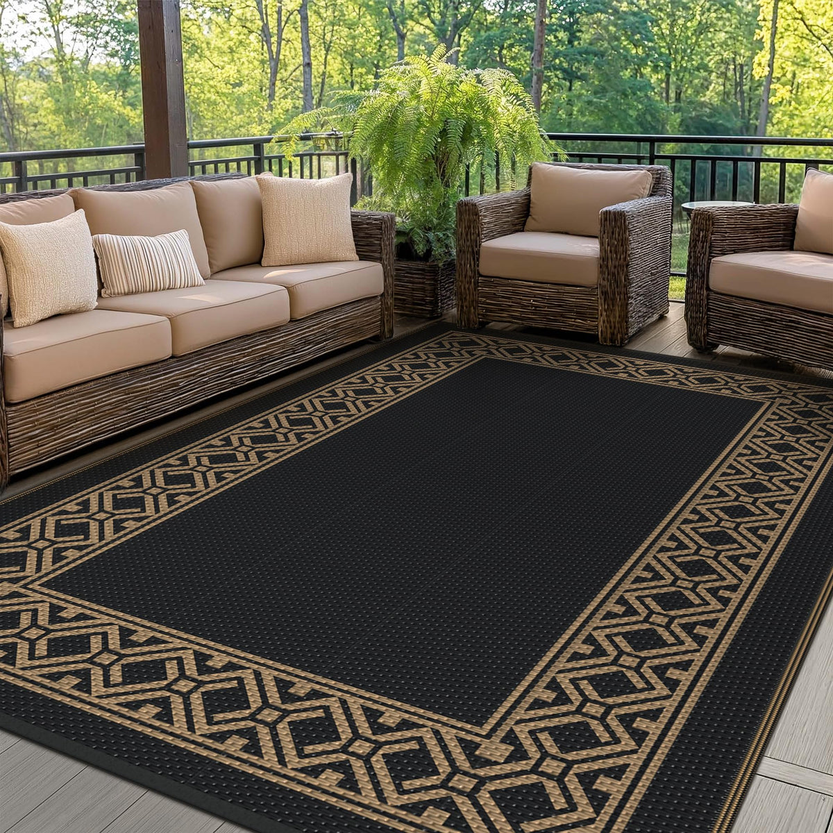 GENIMO 6'x9' outdoor rug black and light brown design