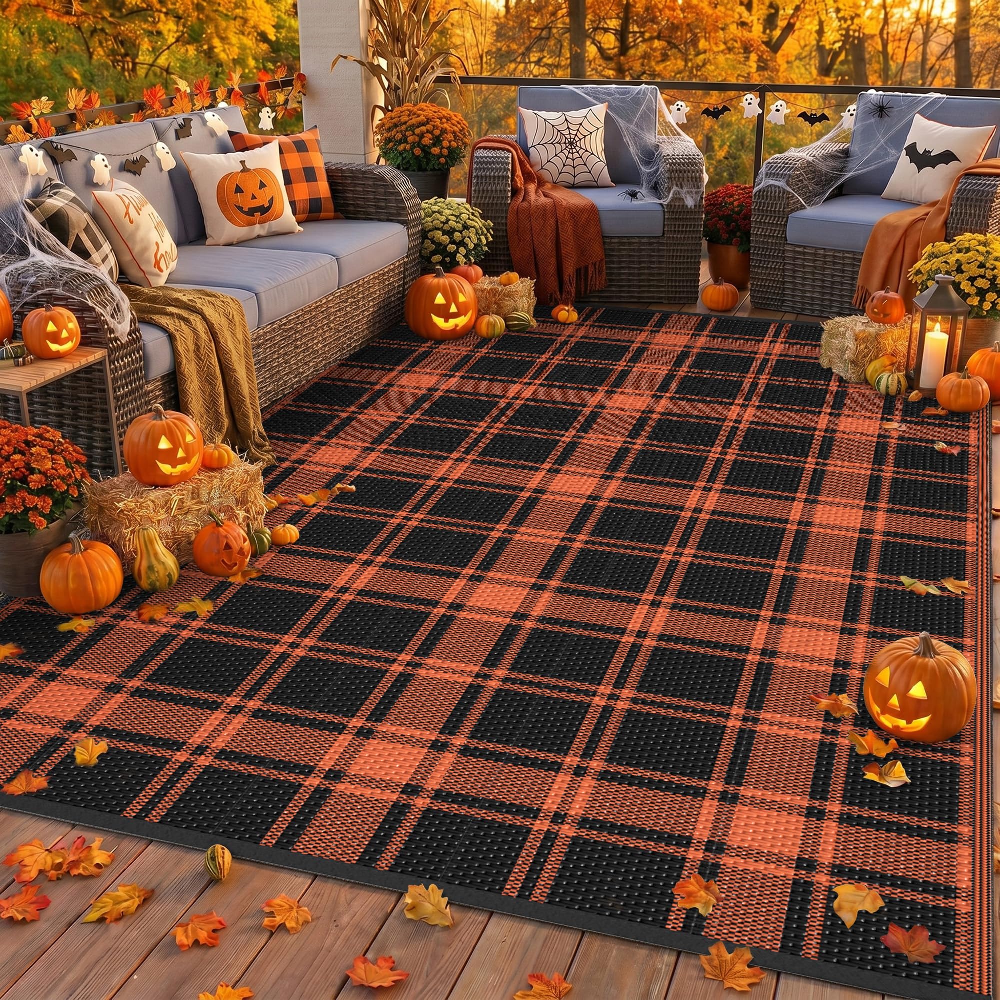 GENIMO 6'x9' Outdoor Rug in dark orange with geometric design