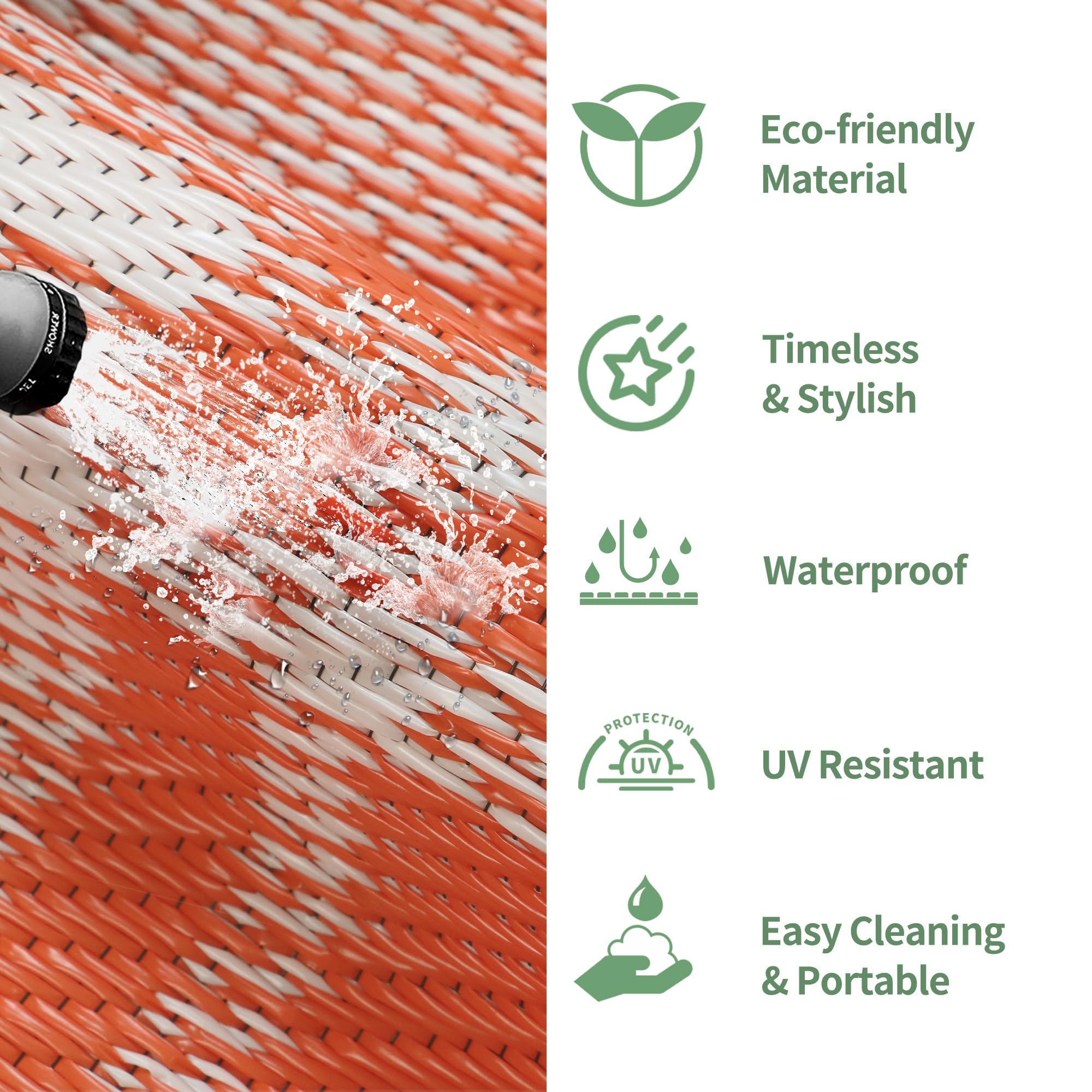 GENIMO 6'x9' Outdoor Rug showing waterproof feature outdoors
