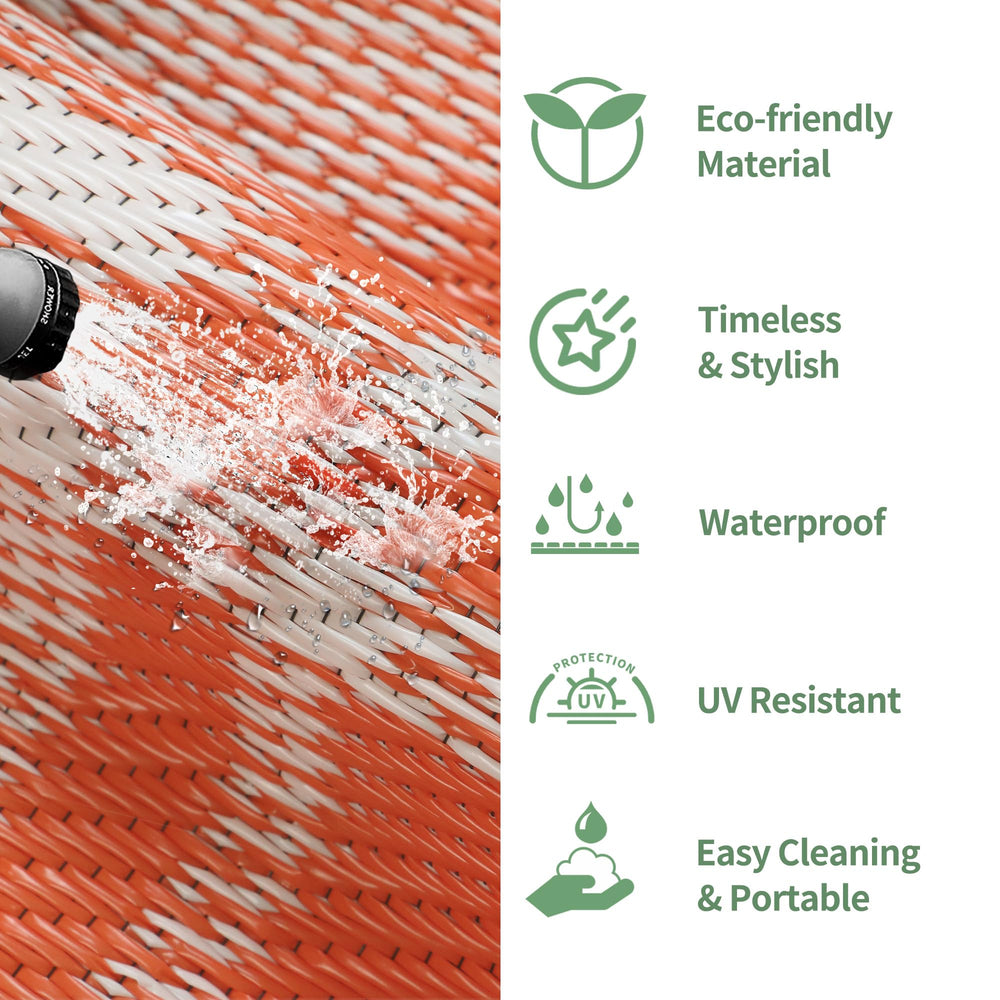 GENIMO 6'x9' Outdoor Rug showing waterproof feature outdoors