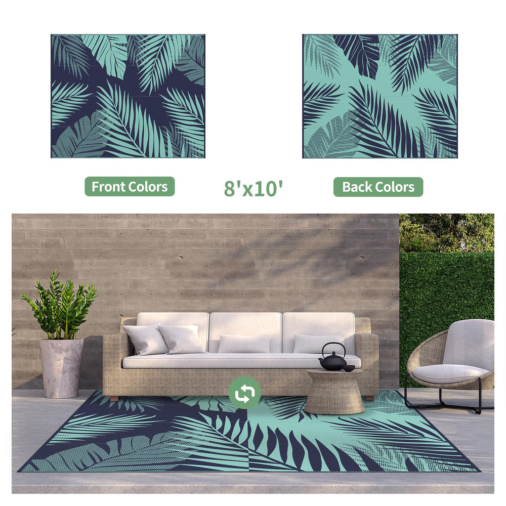 GENIMO 8'x10' outdoor rug showcasing double-sided pattern