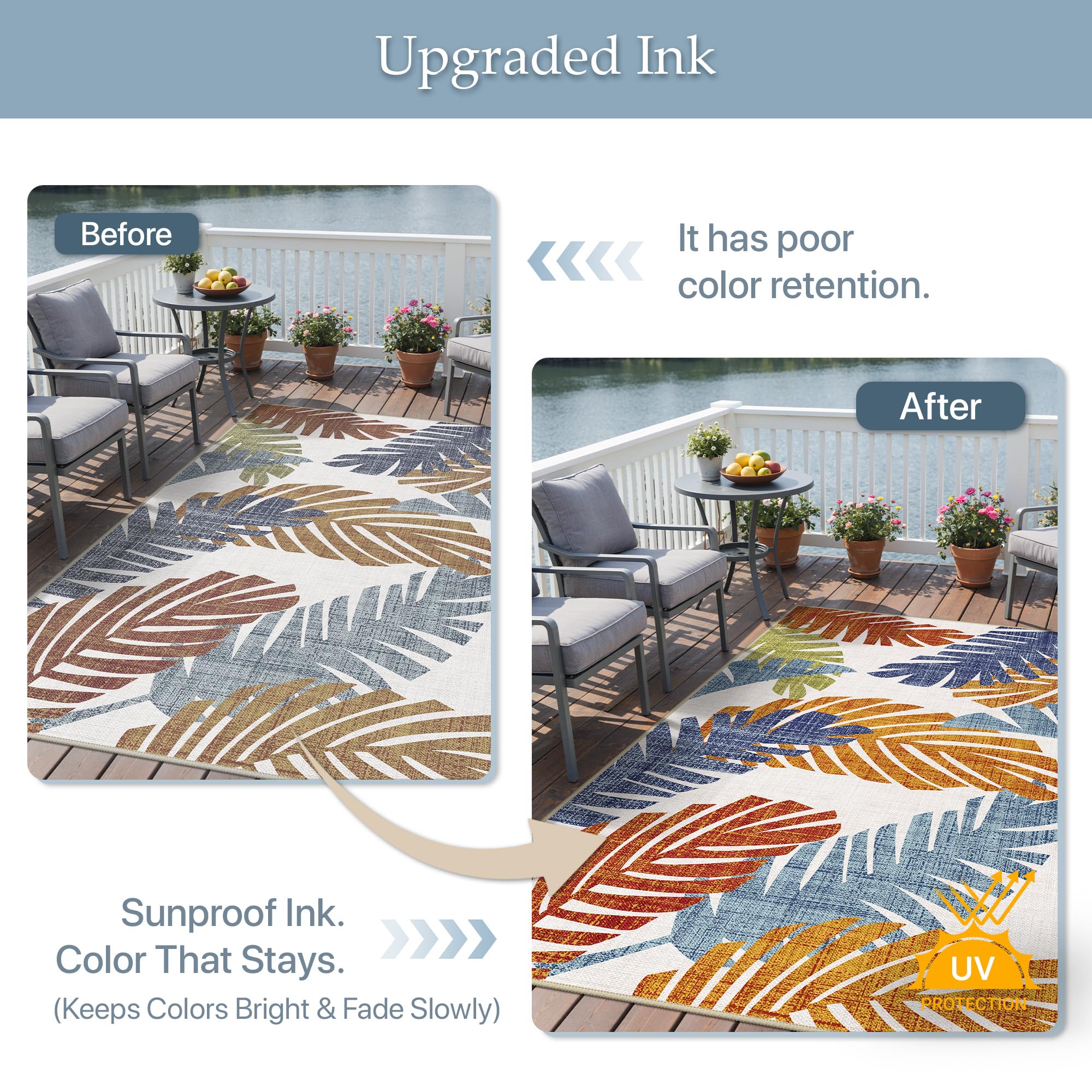 GENIMO 8x10 Outdoor Rug in a patio setting