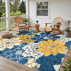 GENIMO 8x10 Outdoor Rug in Blue Yellow front view