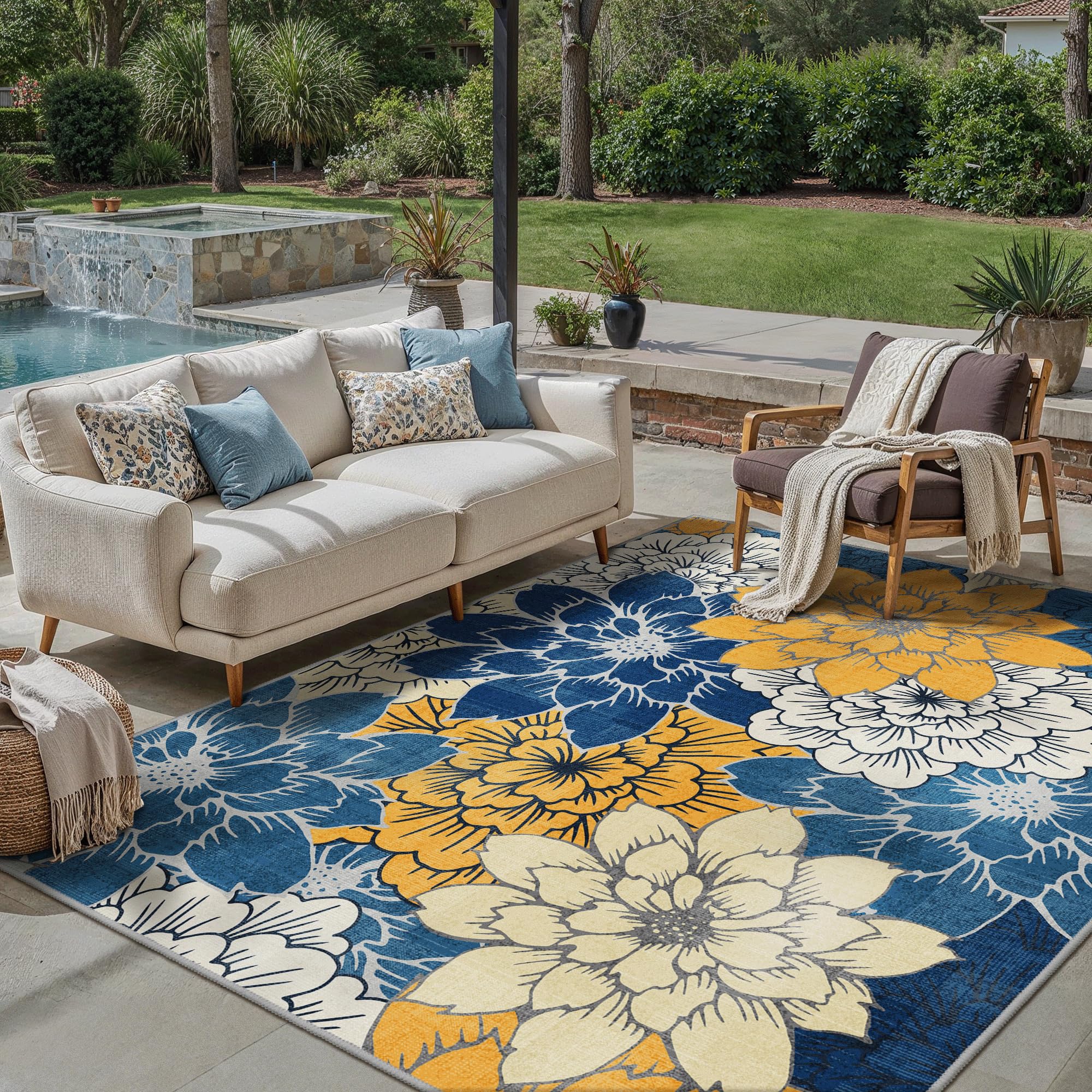 GENIMO 8x10 Outdoor Rug on deck with furniture