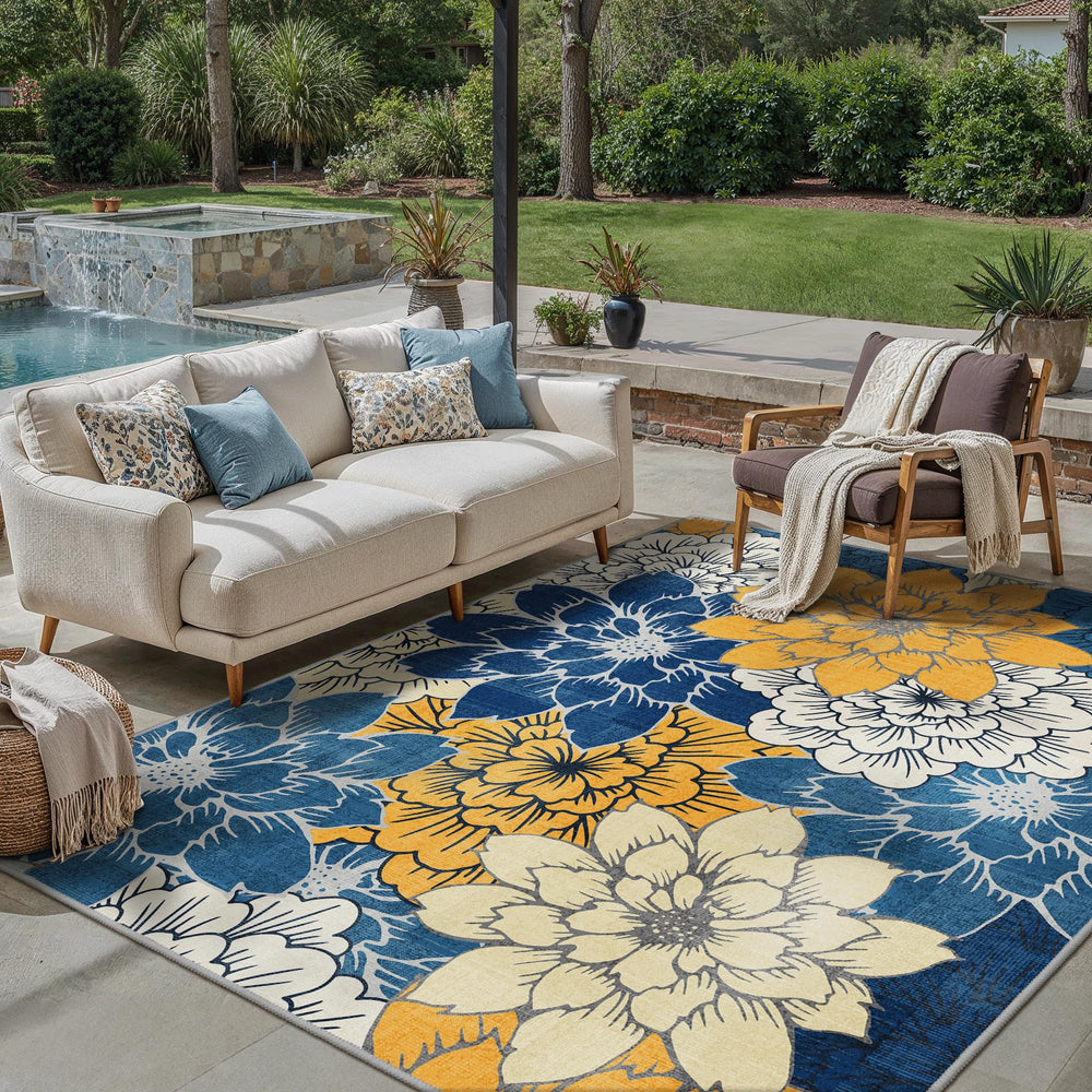 GENIMO 8x10 Outdoor Rug on deck with furniture