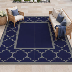 GENIMO 9'x12' outdoor rug front view in blue and grey