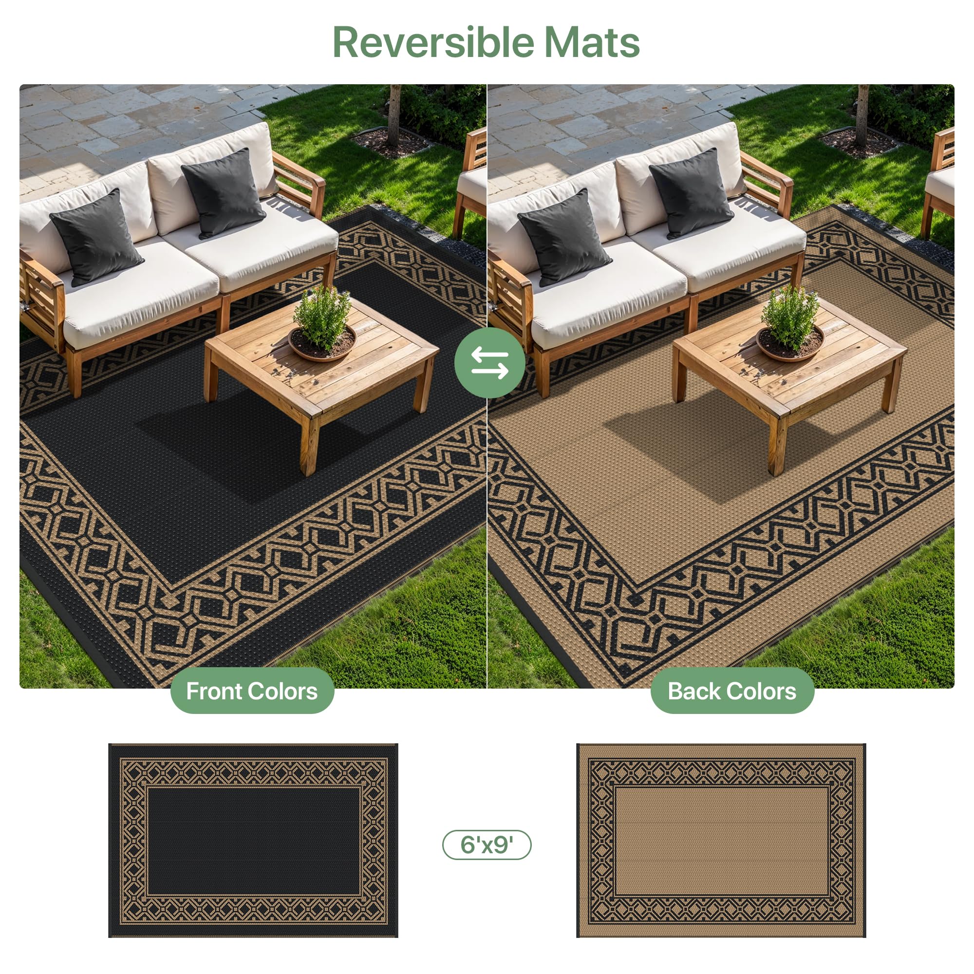 GENIMO camping rug laid out with outdoor furniture