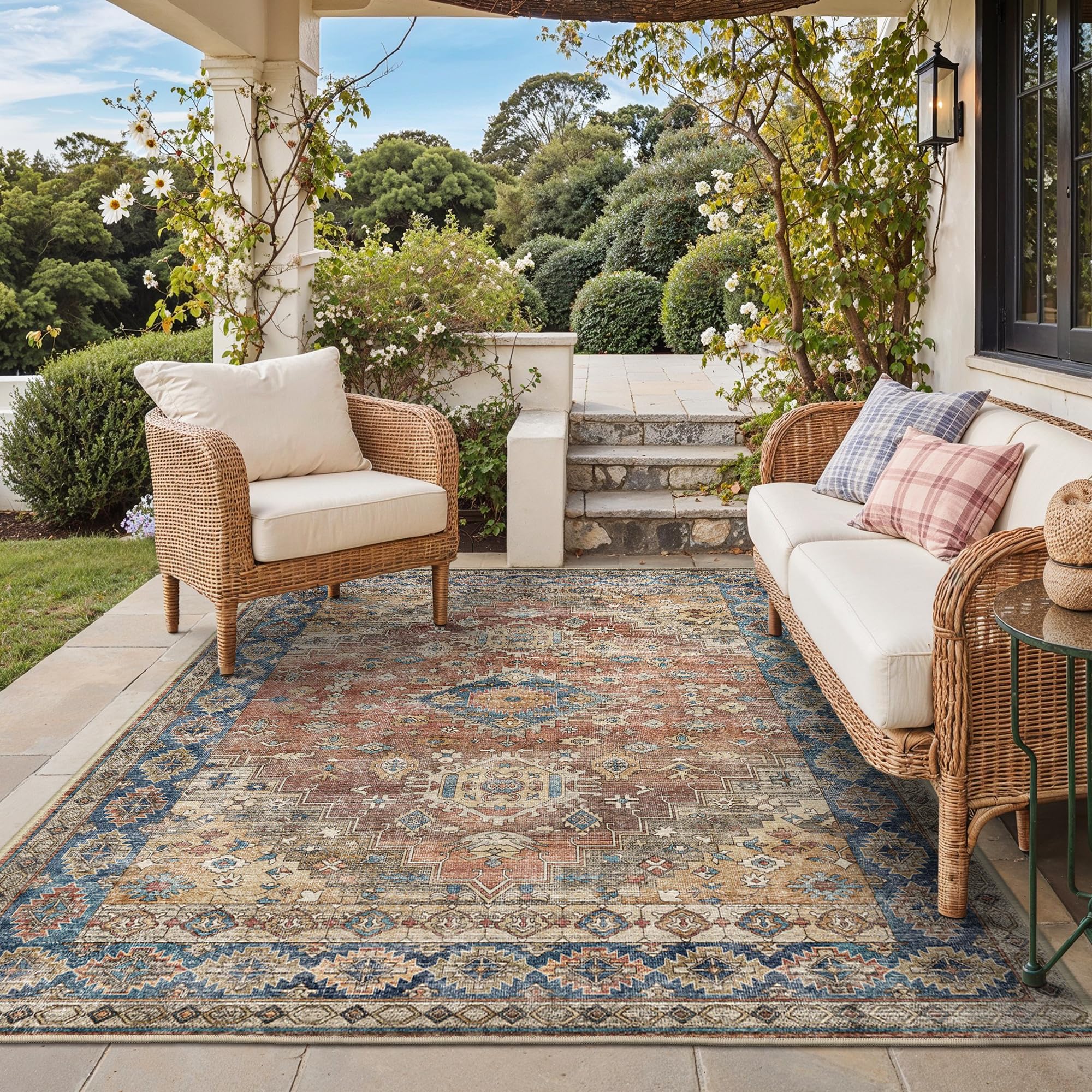 GENIMO Indoor Outdoor Rug 6'x9' in Dusty Blue front view