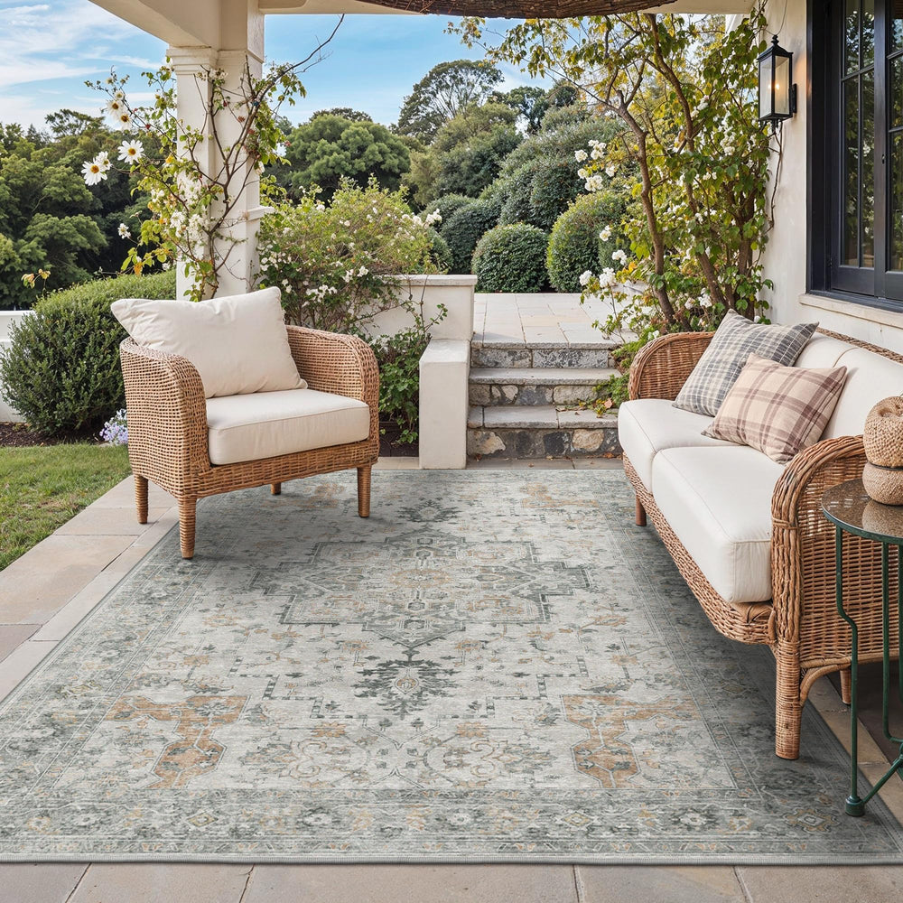 GENIMO Indoor Outdoor Rug 6x9 in ivory grey front view