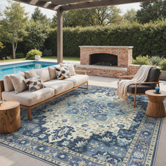 GENIMO Indoor Outdoor Rug 8x10 Navy Ivory front view