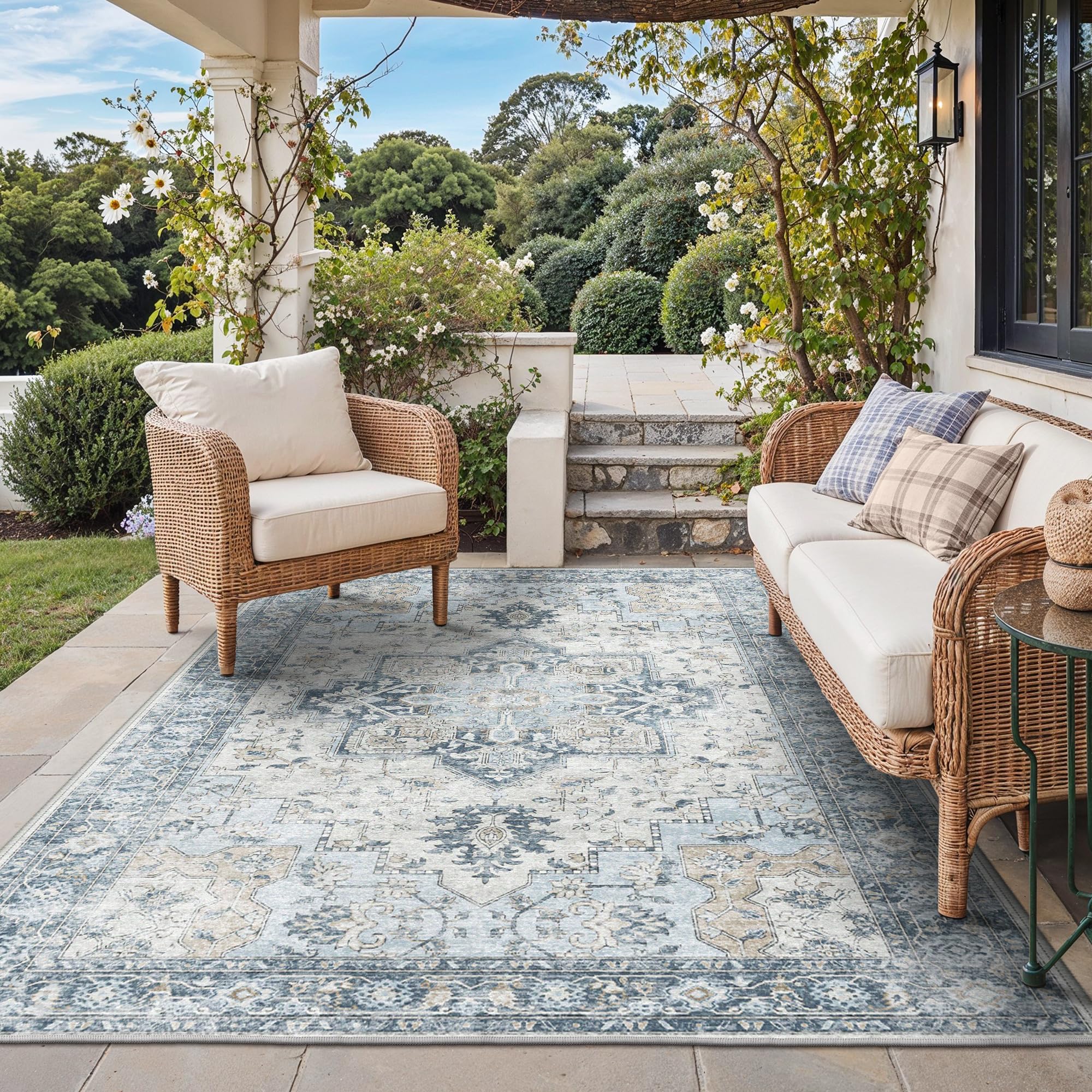 GENIMO Indoor Outdoor Rug light blue 5x8 front view
