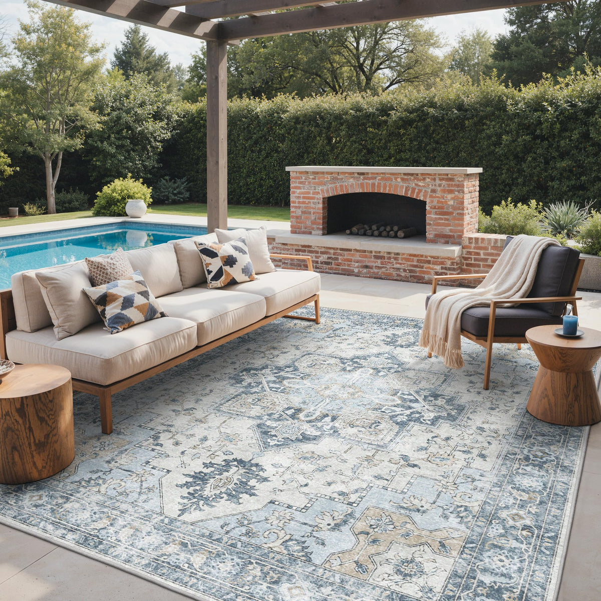 GENIMO Indoor Outdoor Rug Light Blue 8x10 front view