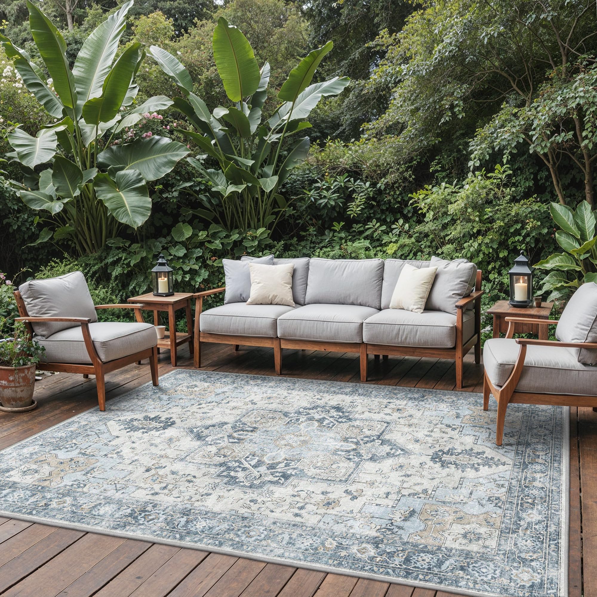 GENIMO Indoor Outdoor Rug Light Blue in living room