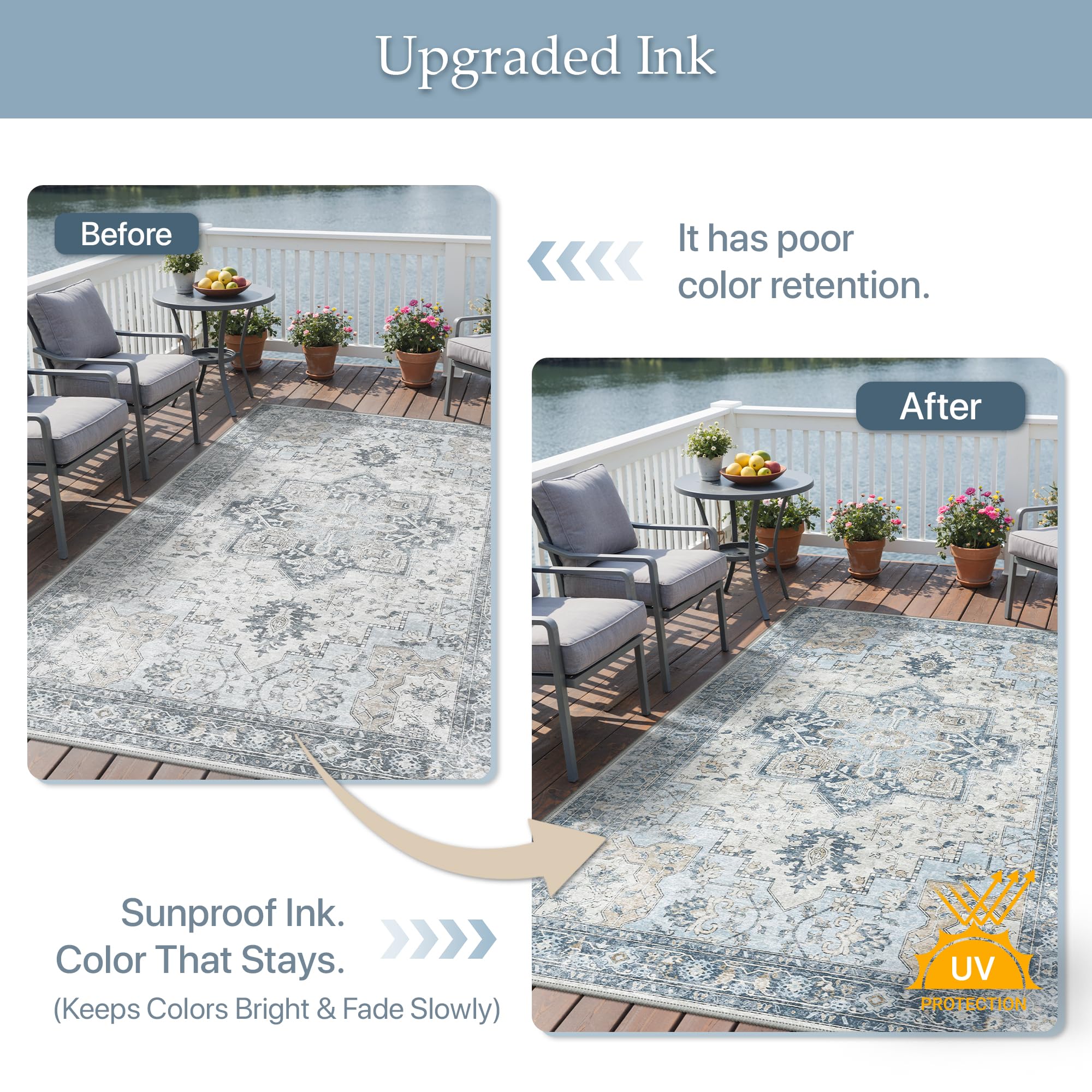 GENIMO Indoor Outdoor Rug Light Blue rolled up