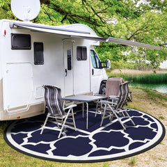 GENIMO Outdoor Rug 10' Round Blue & White folded for storage