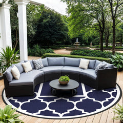 GENIMO Outdoor Rug 10' Round Blue & White front view