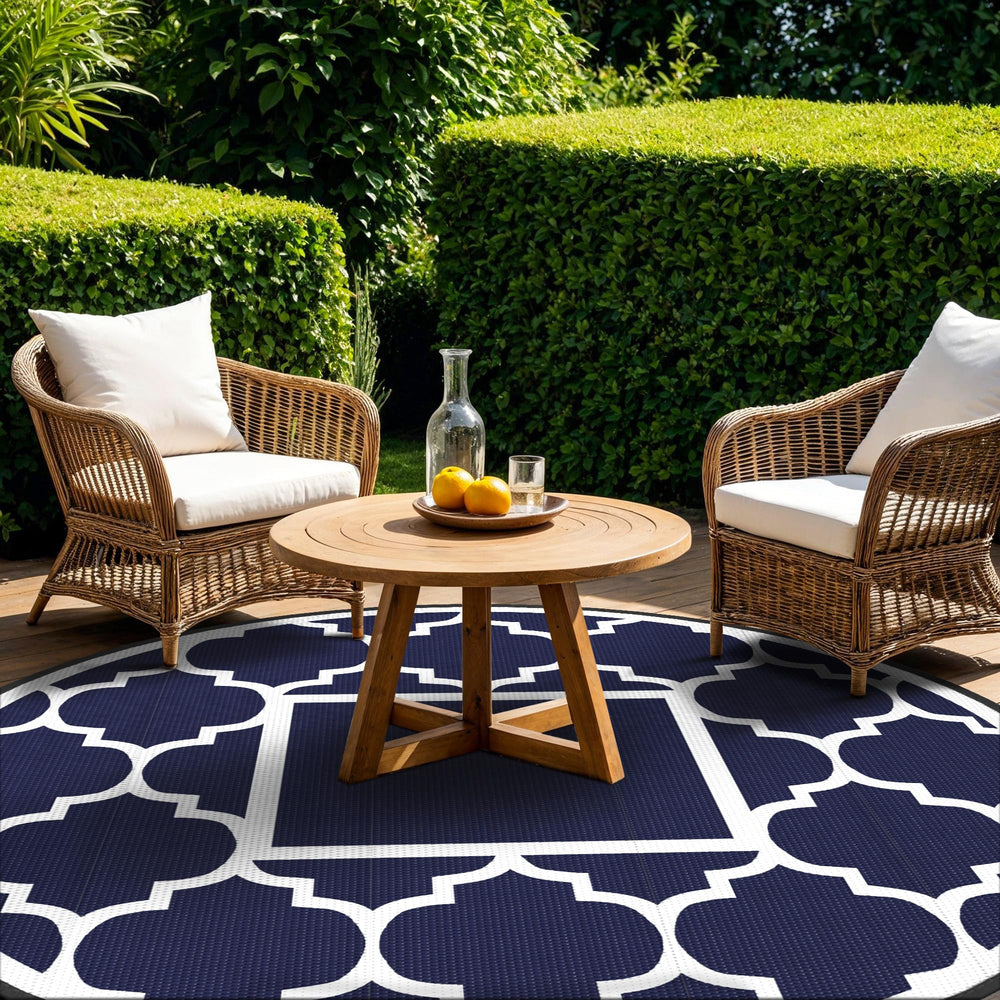GENIMO Outdoor Rug 10' Round Blue & White side view