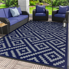 GENIMO Outdoor Rug 10' x 14' waterproof blue grey front view