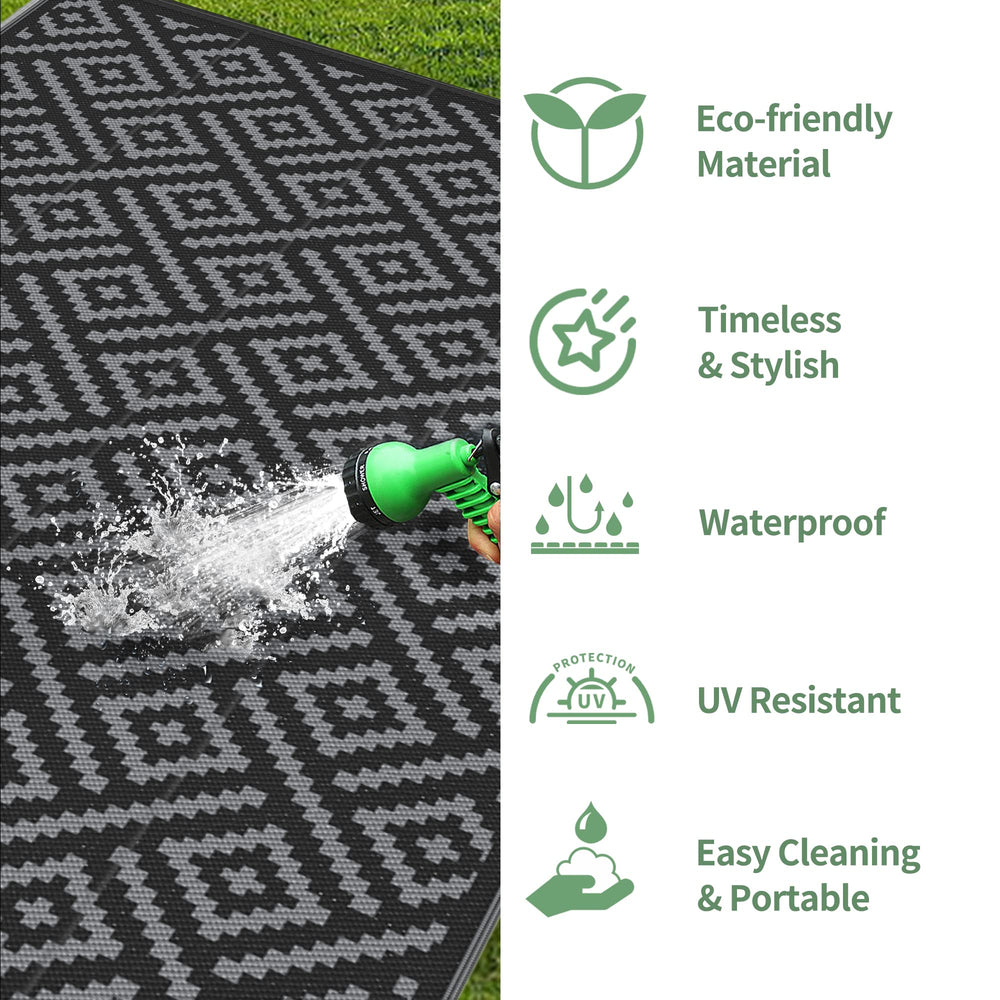 GENIMO Outdoor Rug 10'x10' black grey with carry bag
