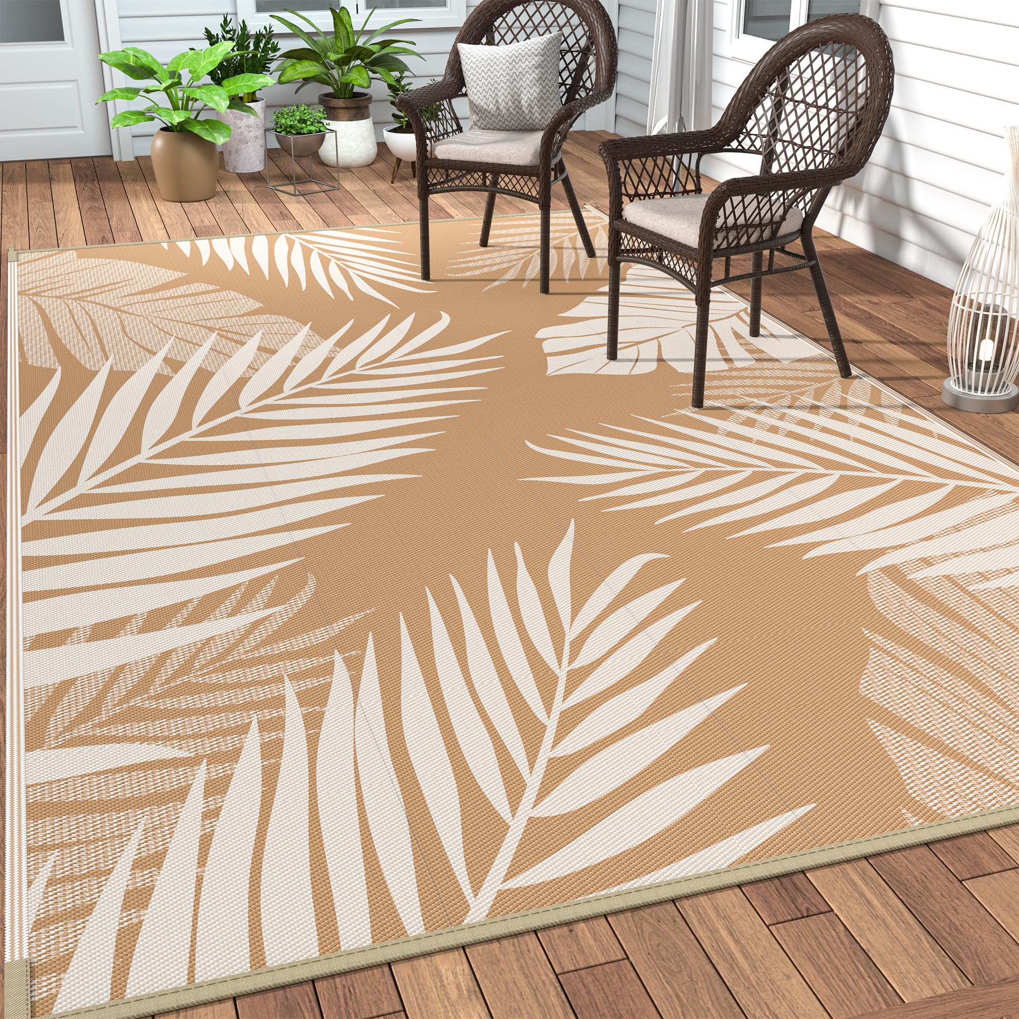 GENIMO Outdoor Rug 10'x14' front view with palm leaf design