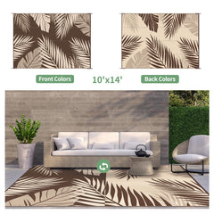 GENIMO Outdoor Rug 10'x14' showing reverse side with palm leaf pattern