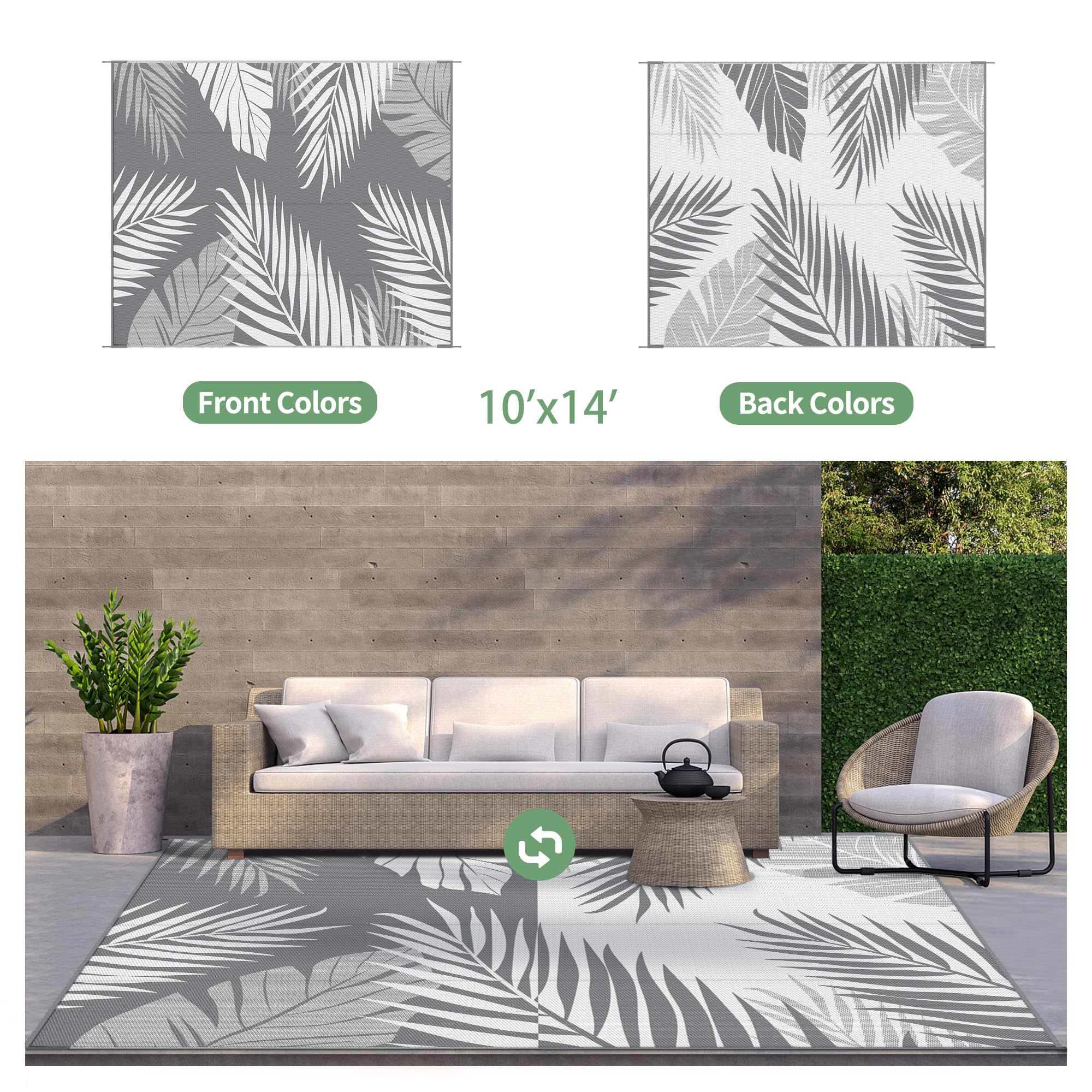 GENIMO Outdoor Rug 10'x14' showing the reverse side pattern