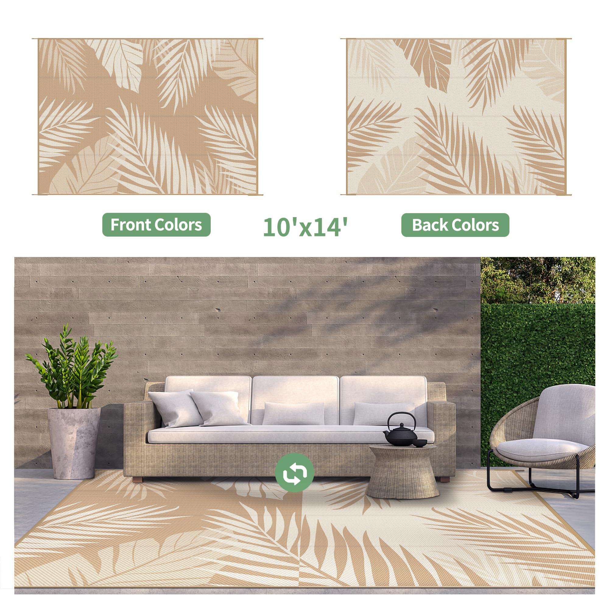 GENIMO Outdoor Rug 10'x14' side view showcasing double-sided pattern