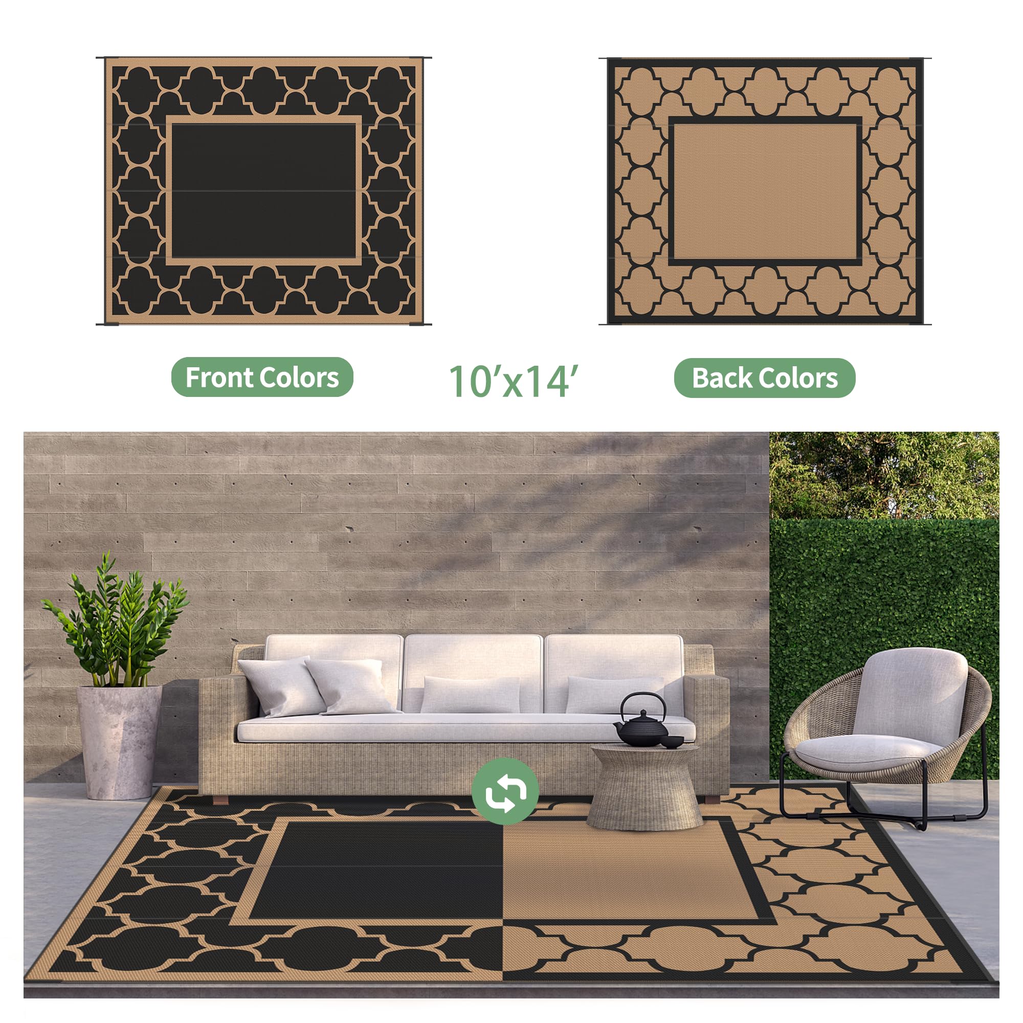 GENIMO Outdoor Rug 10'x14' with camping setup