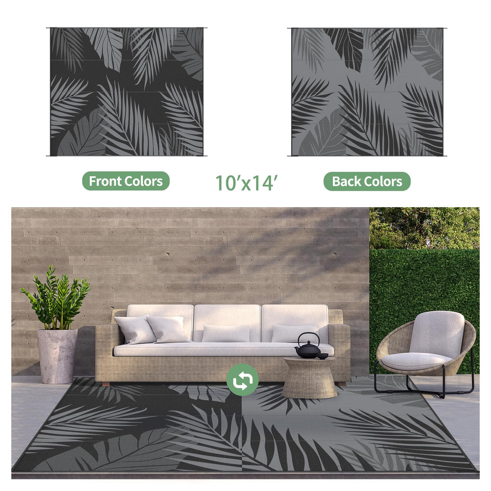 GENIMO Outdoor Rug 10'x14' with palm leaf design, side view