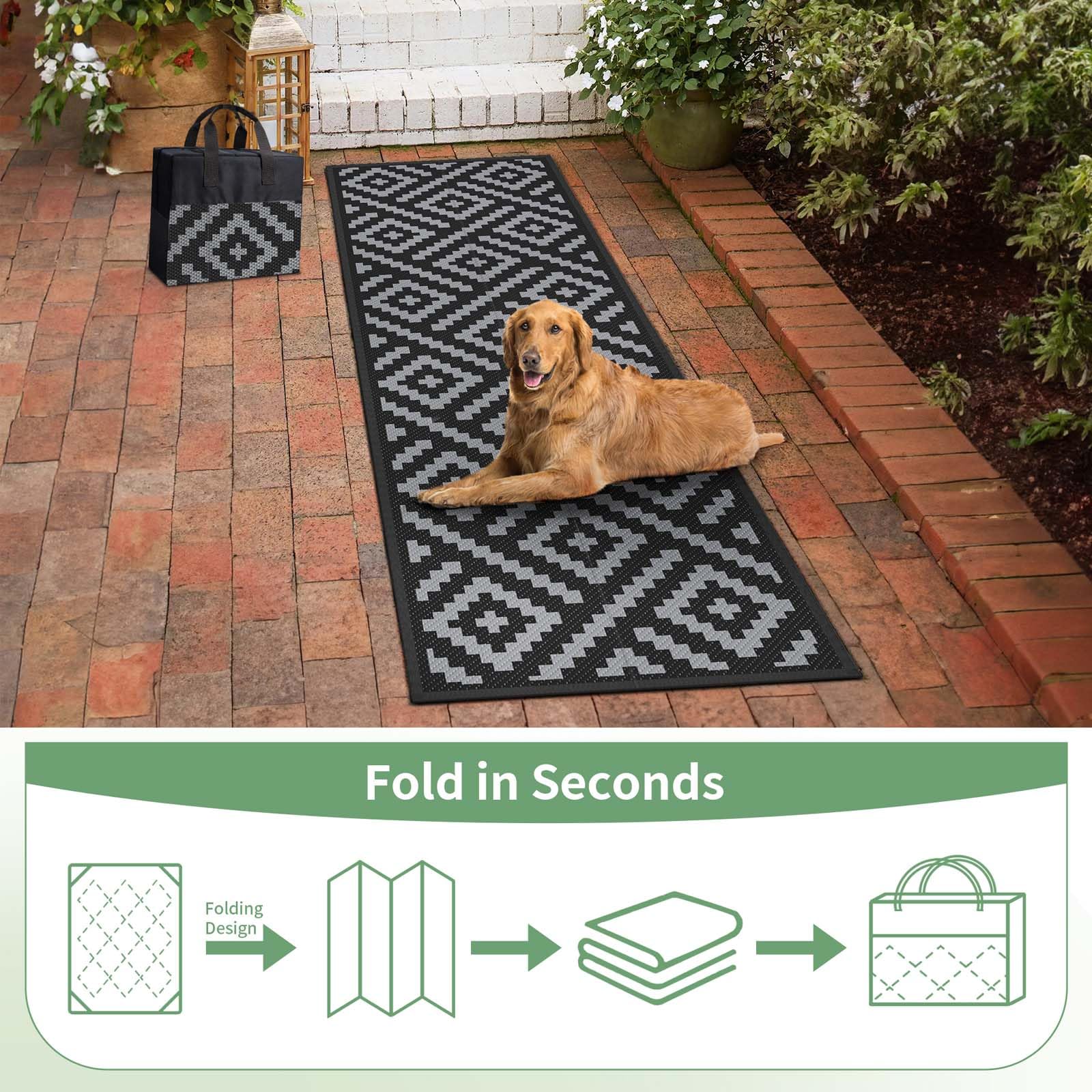GENIMO Outdoor Rug 2.5'x8' black grey carry bag included