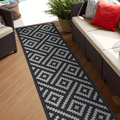 GENIMO Outdoor Rug 2.5'x8' black grey geometric pattern