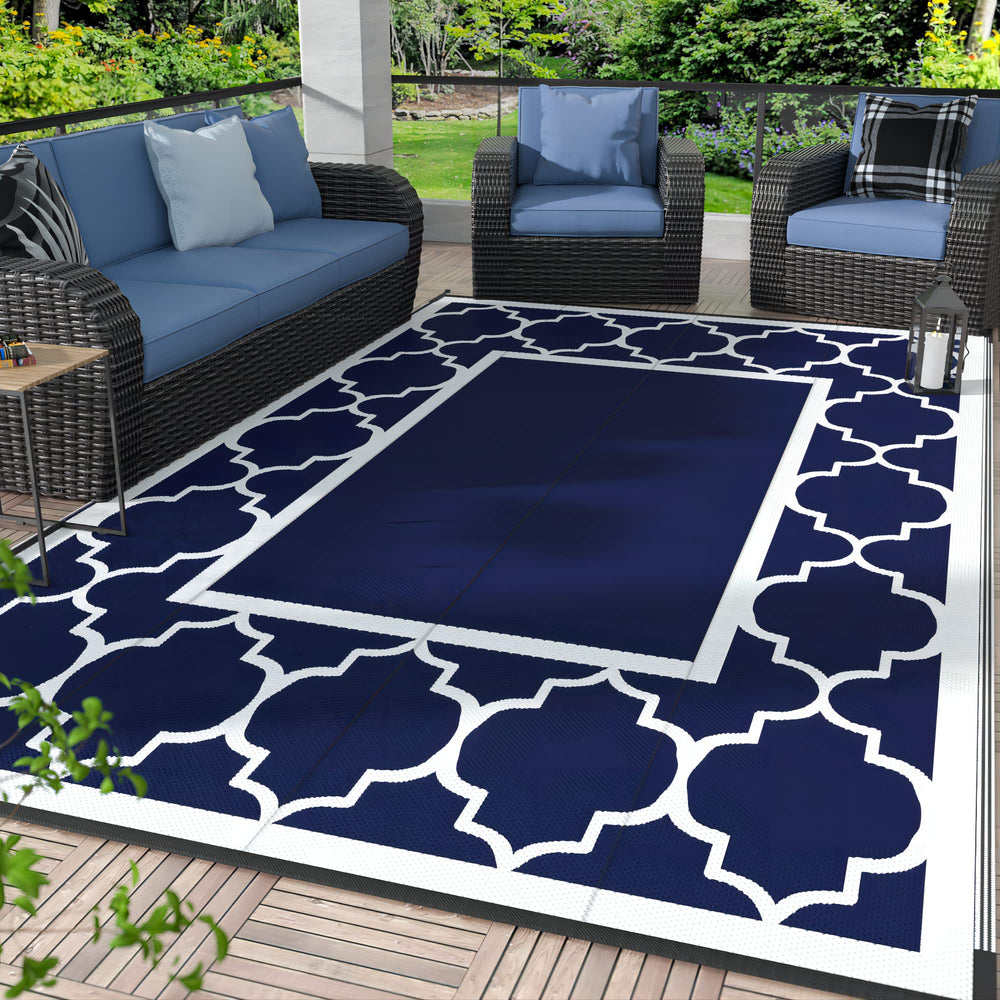 GENIMO Outdoor Rug 4'x6' blue and white front view