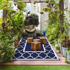 GENIMO Outdoor Rug 4'x6' blue and white reversible design