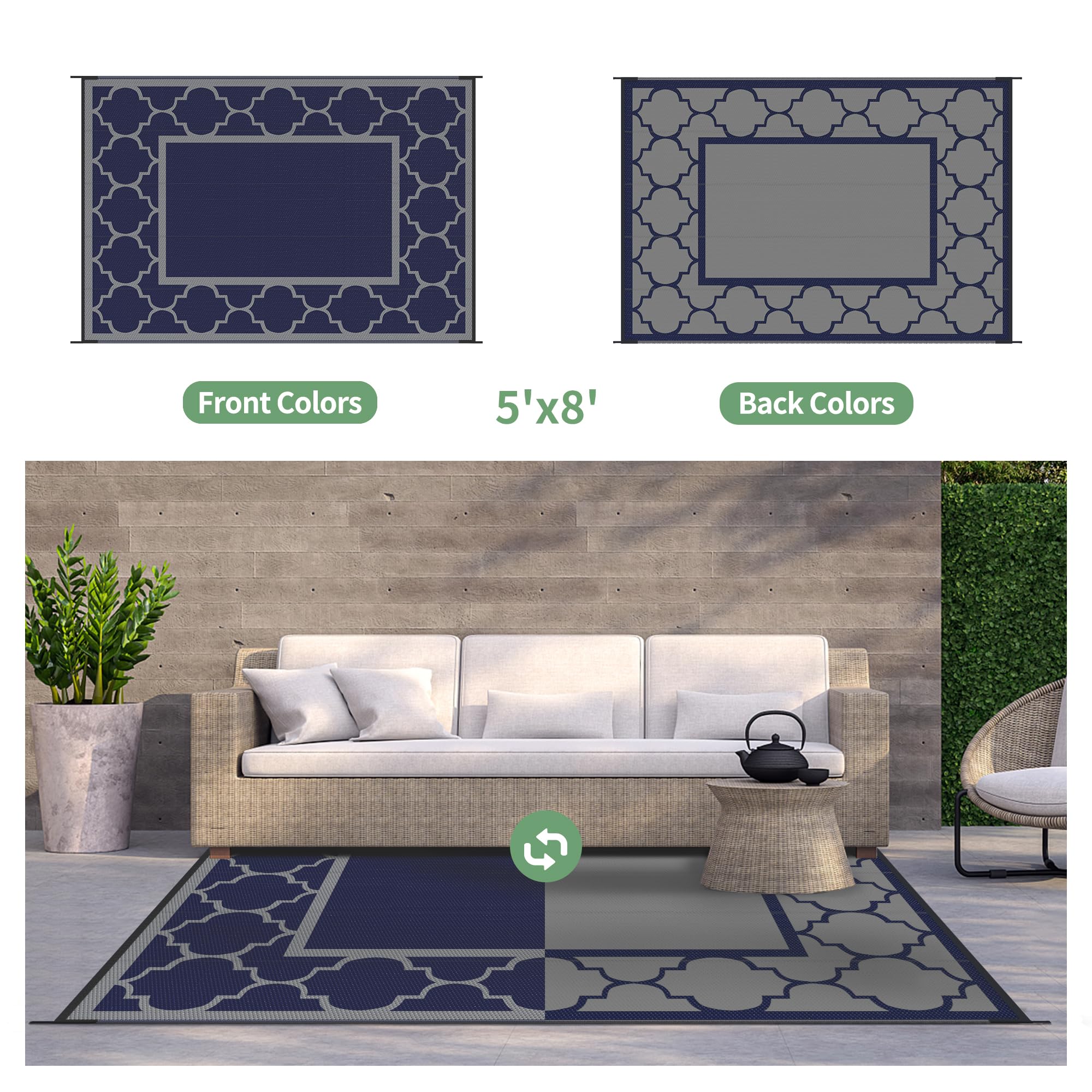 GENIMO Outdoor Rug 5'x8' blue grey in outdoor setting