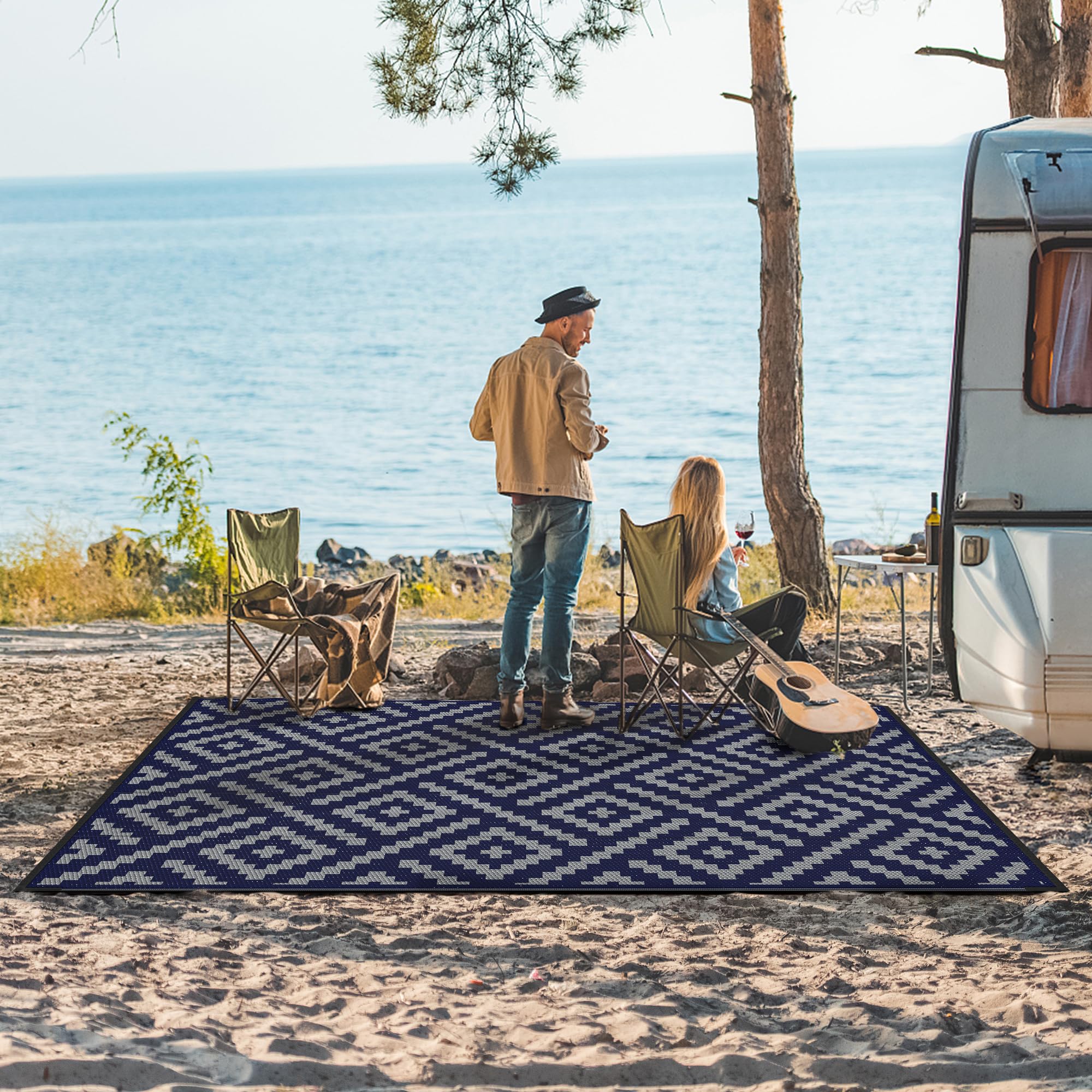 GENIMO Outdoor Rug 5'x8' Blue Grey reversible side