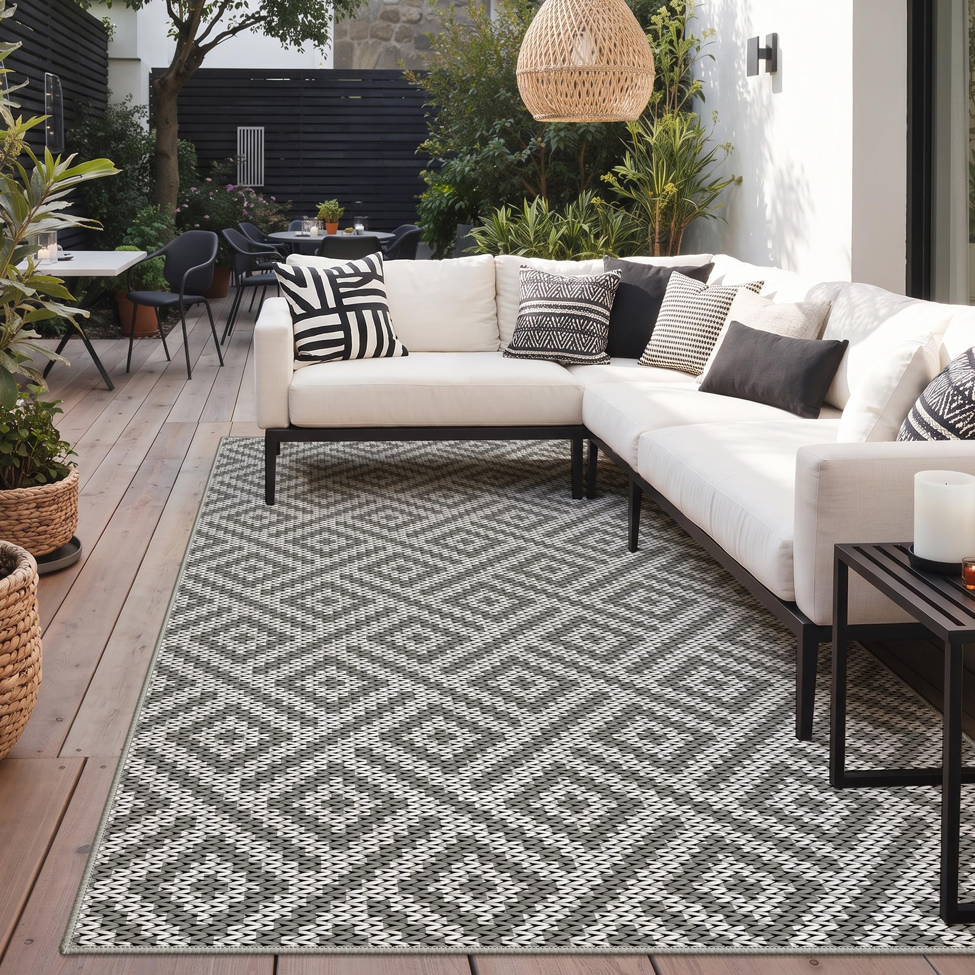 GENIMO Outdoor Rug 5'x8' cloud grey rolled up