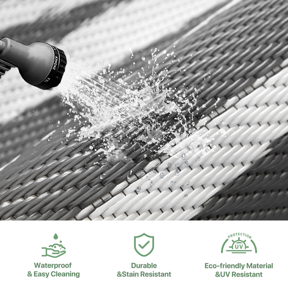 GENIMO Outdoor Rug 5'x8' grey and white rolled up for storage